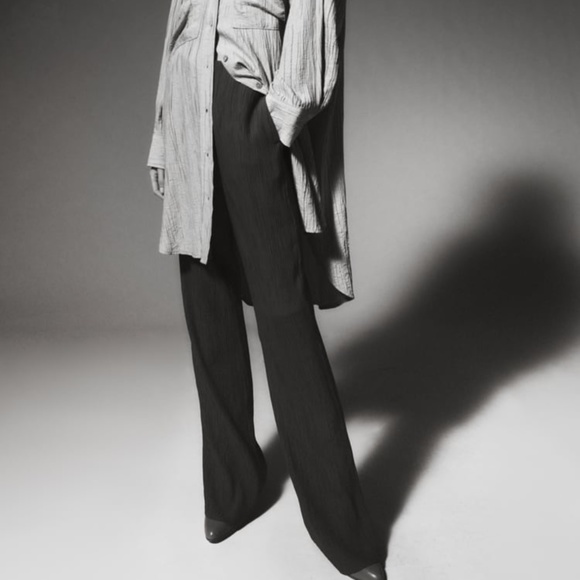 Zara khaki olive green high rise wrinkle effect full length pants NWT - Picture 10 of 10